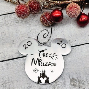 Disney Castle Family Custom Name Year Christmas Tree Ornament Mickey Minnie Mouse Inspired Child's Name Co worker Disney Fan Personalized