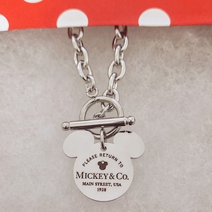 If Found Please Return to Disney Castle Engraved Mickey Stainless Steel Charm Link Necklace W Toggle Clasp Fan Gift Personalized Name Etsy