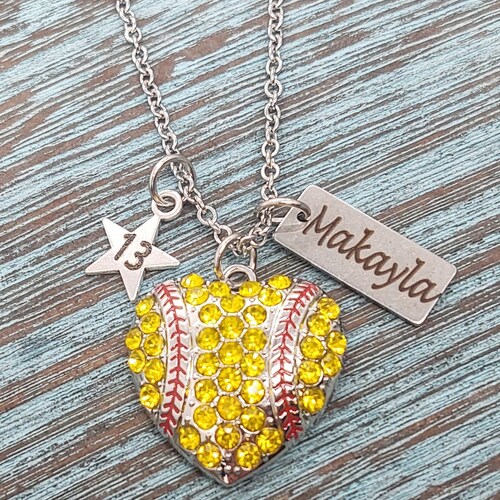 Softball Necklace Softball Jewelry Personalized Softball Etsy