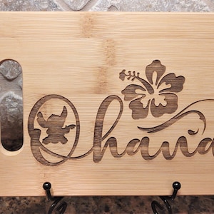 Lilo and Stitch Guitar Movie  Inspired Cheese, Cutting Wood Board Theme, foodie gift,  Kitchen Decor Engraved Gift Ohana Means Family