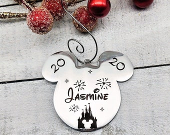 Disney Castle Family Custom Name Year Christmas Tree Ornament  Mickey Minnie Mouse Inspired  Child's Name Co worker Disney Fan Personalized