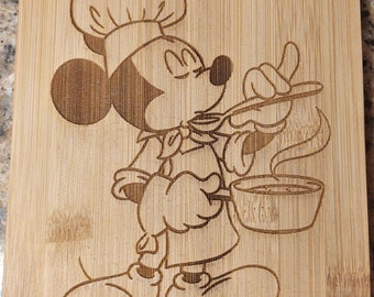 Mickey Mouse Chef Tasting Cooking Inspired Cheese Cutting Wood Board Kitchen Decor Engraved Art Gift, Cooking gift, Housewarming