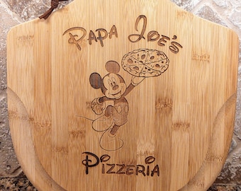 Mickey Mouse Family Name Personalized Pizzeria Peel, Engraved Wood, Housewarming, Anniversary Gifts, Pizza Lovers, Wedding Year Est. Gift