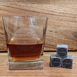 Star Wars Death Star Whiskey Glass Whiskey Stones Star Wars Gift Bourbon  Rocks Low Ball Glass Father's Day Gift Engraved Personalized Name 