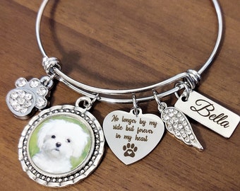 No longer by my side but forever in my heart Photo Charm Bracelet Dog Cat Pet Memorial Keepsake, In Memory of, Loss of Pet Personalized Name