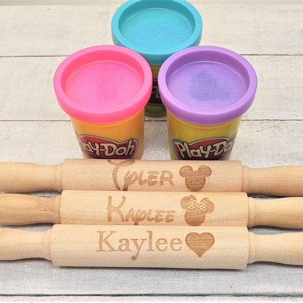 Personalized Name Mini Wood Rolling Pin Mickey Minnie Mouse Heart, Fondant, Baking, Dough Custom Engraved Gift, Christmas Stocking Stuffer