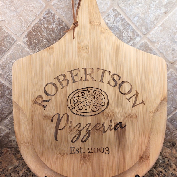 Family Name Personalized Pizzeria Peel, Engraved Wood, Housewarming, Anniversary Gifts, Pizza Lovers, Platter Tray, Wedding Year Est. Gift