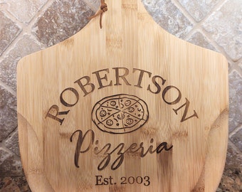Family Name Personalized Pizzeria Peel, Engraved Wood, Housewarming, Anniversary Gifts, Pizza Lovers, Platter Tray, Wedding Year Est. Gift