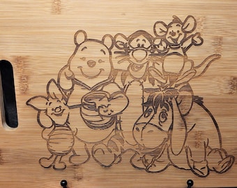 Winnie The Pooh and Friends Eeyore Piglet Tigger Inspired Cheese, Cutting Wood Board Theme foodie Kitchen Art Decor Engraved Gift Pooh Bear