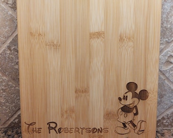 Mickey Mouse Personalized Family Name Disney Inspired Cheese, Cutting Wood Board foodie gift,  Kitchen Decor Engraved Art Gift, Cooking gift