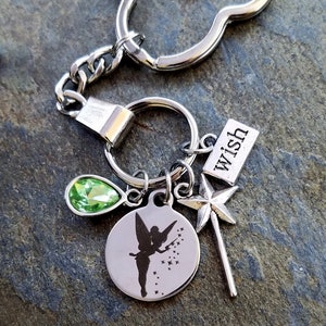 Personalized Wish Tinkerbell Tink Peter pan Fairy Princess Magic Wand  Disney Movie Inspired Charm Keychain key ring