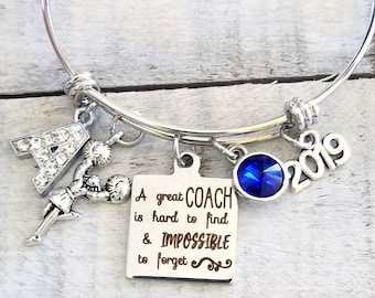 2024 Coach bracelet Cheer Cheerleader Cheerleading poms Squad A great coach is hard to find & impossible to forget charm Personalized