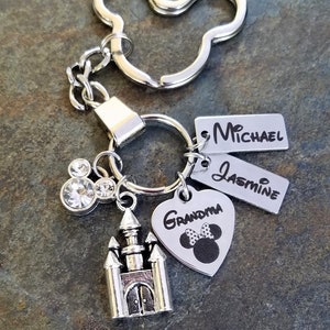 Personalized Grandma Minnie Mouse Inspired Charm Keychain Castle  Disney Mom Customized Child childrens  Names Tag Mother's Day Christmas
