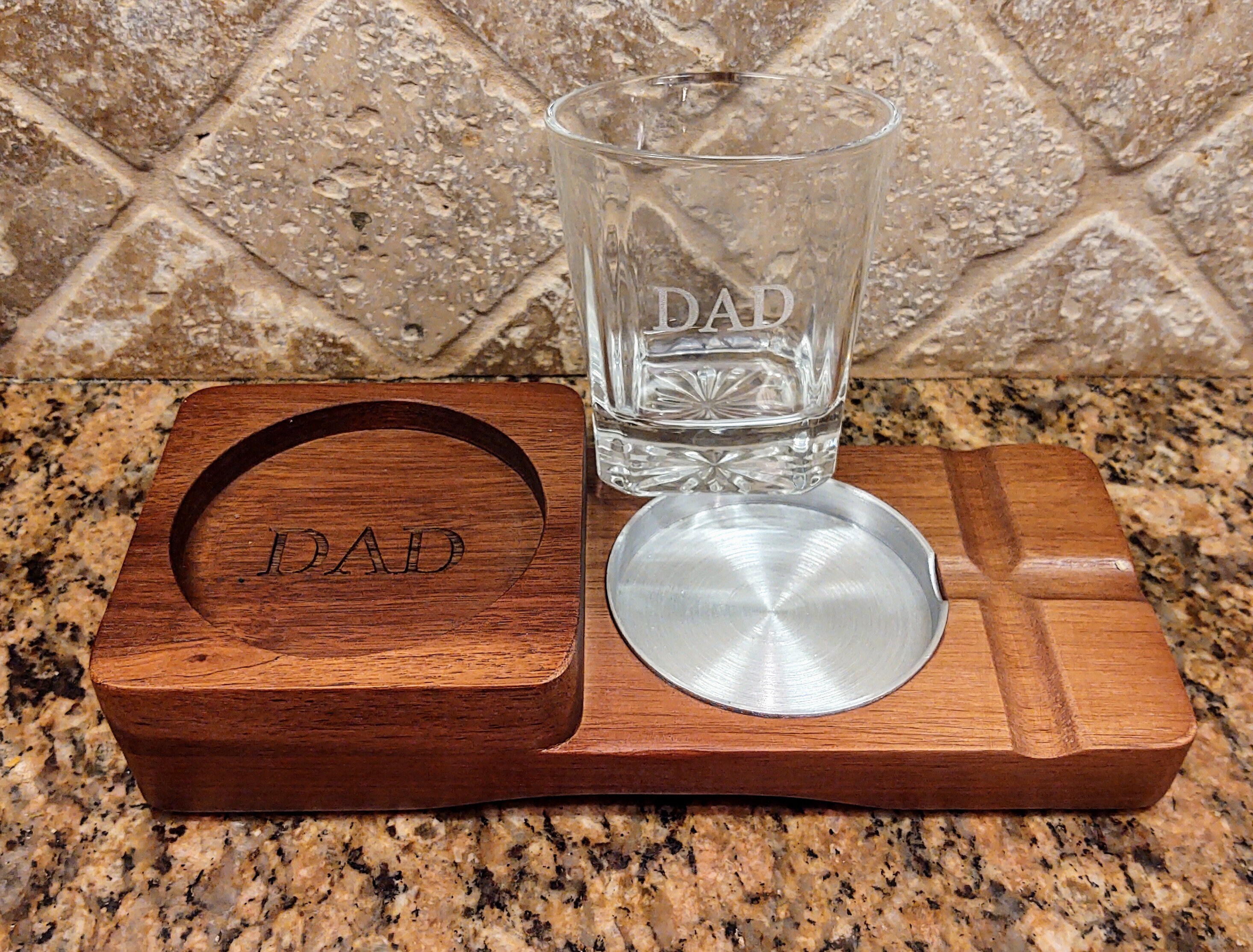 Personalized Whiskey & Cigar Tray Glass Holder Ashtray Whiskey, 2 in 1  Wooden Cigar Ashtray With Whiskey Glass Holder, Great Gifts for Men