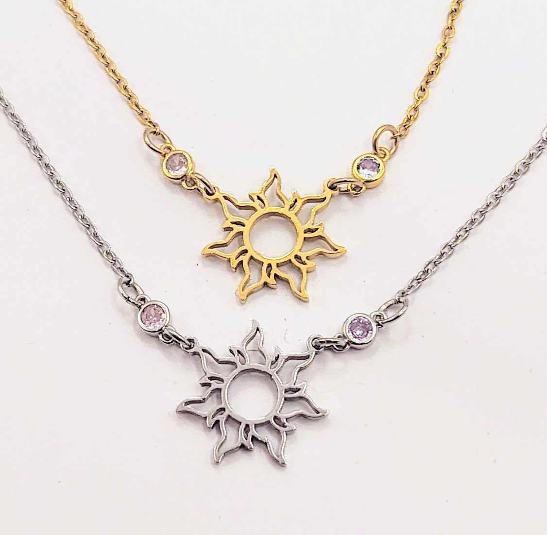 Tangled Sun Necklace with Opal Dainty Celestial Sunburst Jewelry for Women  Sunshine Sun Charm Available in Silverstone/goldtone