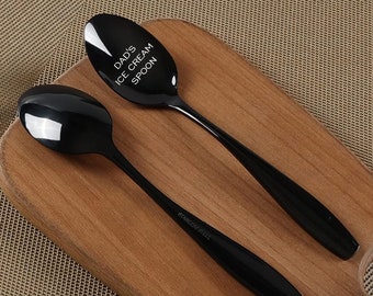 Black Personalized Engraved Name Ice Cream Spoon Shovel Peanut Butter Mac & Cheese Spoon Cereal Gifts for him her large Tablespoon size