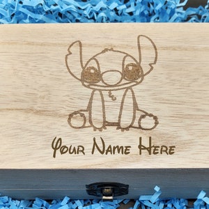 SMALL Jewelry Box Lilo & Stitch Ohana Movie Inspired Personalized Name Wood for Bracelets Necklaces Rings Custom Name Engraved Gift Exchange