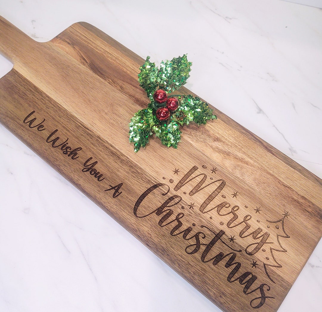 We Wish You A Merry Christmas Tree Cheese Engraved Cutting Board Wood ...