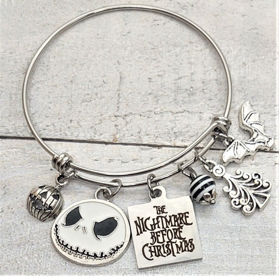 The Nightmare Before Christmas Jack Skellington Disney Inspired Stainless  Steel BANGLE CHARM BRACELET Option to personalize with Name