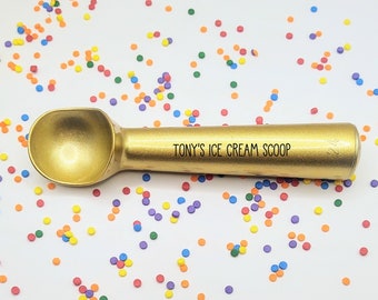 Gold Custom Personalized Family or Name Ice Cream Scoop, Christmas Gift Exchange, Housewarming, Engagement, Wedding 50th Golden Anniversary