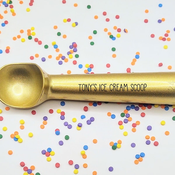 Gold Custom Personalized Family or Name Ice Cream Scoop, Christmas Gift Exchange, Housewarming, Engagement, Wedding 50th Golden Anniversary