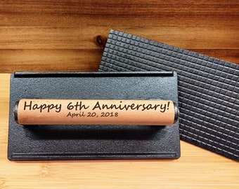 Happy 6 Year Anniversary date year Personalized Custom Name Cast Iron Burger Bacon Steak Weight Engraved Meat Press Gift for BBQ