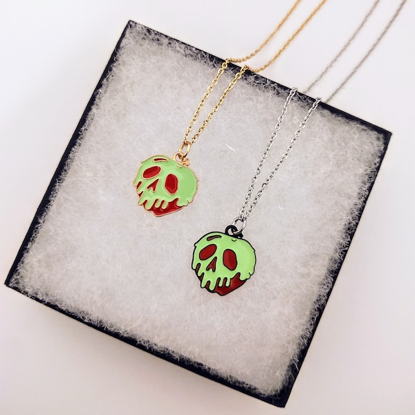 Snow White Witch Go On Have A Bite Poison Bitten Green Apple Evil Queen Villain Necklace Layering Park Jewelry Gold Silver Costume Halloween