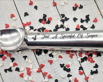 Mary Poppins Just A Spoonful Of Sugar Engraved Ice Cream Scoop, Spoon Umbrella Image, Wedding Gift,  Housewarming, Engagement, Christmas