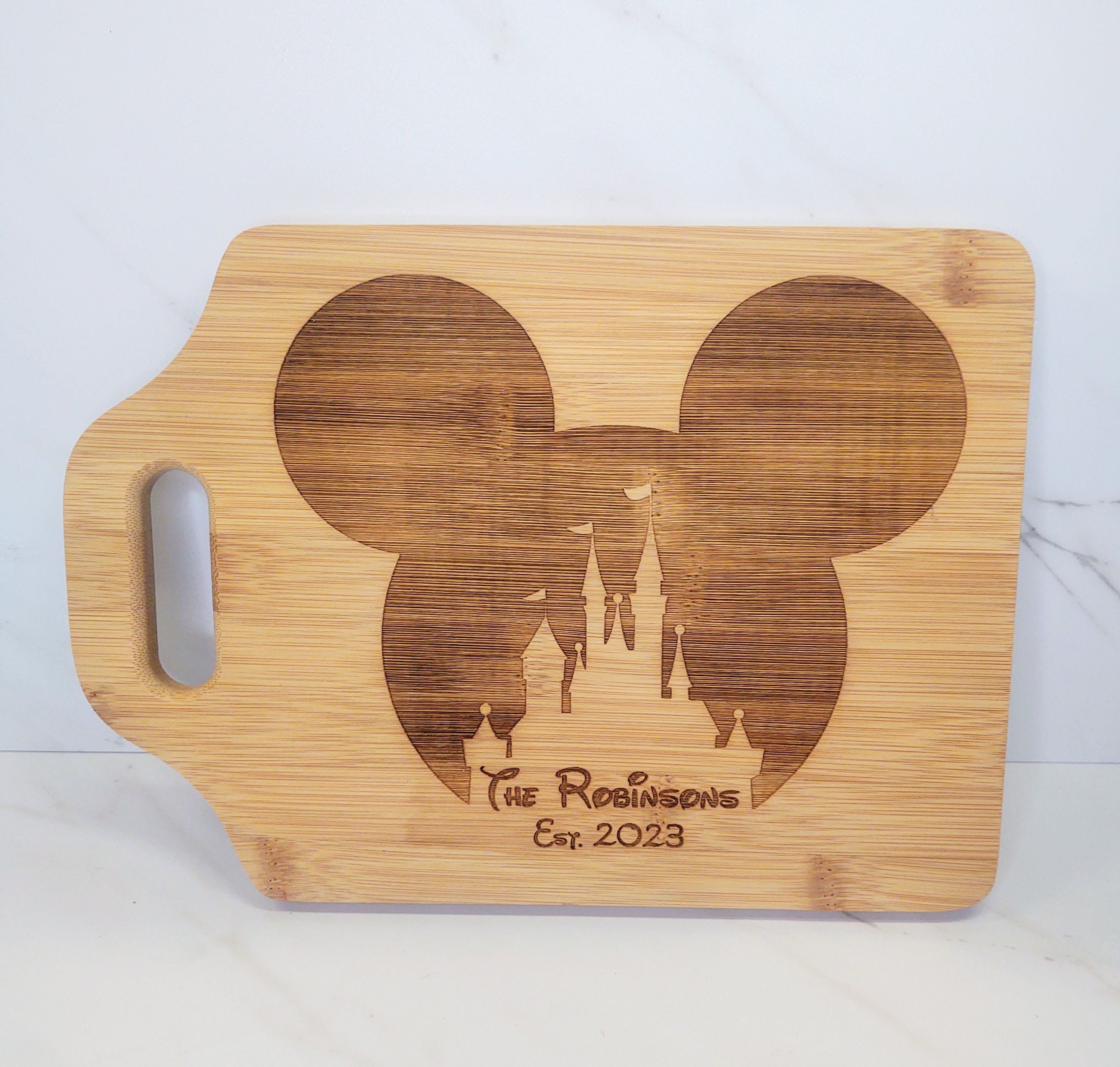 Personalized Name Mickey Mouse Head Castle Inspired Cheese, Cutting Wood Board Kitchen Decor Engraved Art Gift, Charcuterie Wedding Family