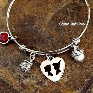 Peter Pan and Wendy KISS Heart Thimble & Acorn Charm  Disney Inspired Bangle Bracelet Neverland Love Friendship  Red Heart Valentine&#39;s Day