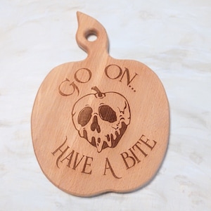 Poison Apple Go On Have A Bite Princess Snow White and the Seven Dwarfs, Evil Queen Movie Apple Shape Cutting Wood Board gift, Kitchen Decor