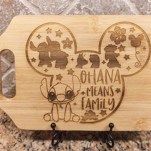 Ohana Means Family Lilo and Stitch Movie  Inspired Cheese, Cutting Wood Board Theme, foodie gift,  Kitchen Decor Engraved Gift