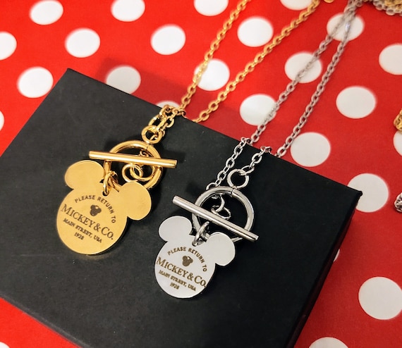 アクセサリー mickeys Please Return to Mickey and Co Engraved Mickey Stainless Steel