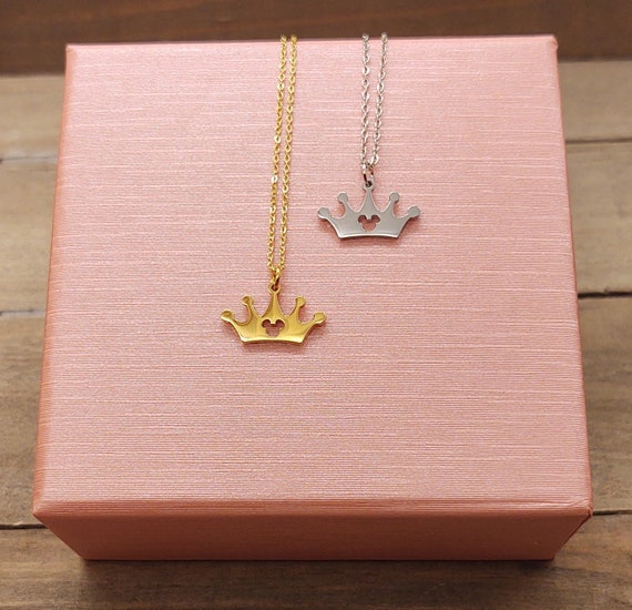 Disney Princess Crown Mickey Mouse Head Charm Necklace Layering Minimalist  Jewelry Gold, Stainless Steel Dainty Necklace, Disney inspired