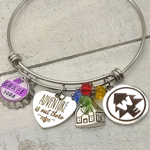 UP Adventure Is Out There Movie Inspired Bangle Bracelet bottle cap Grape Soda Charm House Balloons Beads Wilderness Explorer Personalized