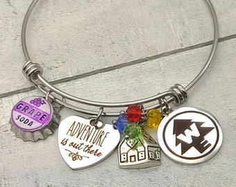 UP Adventure Is Out There Movie Inspired Bangle Bracelet bottle cap Grape Soda Charm House Balloons Beads Wilderness Explorer Personalized