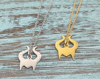 Maleficent Horns Inspired Sleeping Beauty Villain  Charm Necklace Layering Minimalist Jewelry Gold,  Stainless Steel Dainty, Disney Jewelry
