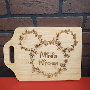 Personalized Name Mickey Mouse Flower Inspired Cheese Cutting Wood ...