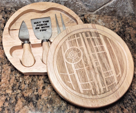 Death Star May the Force Be With You Star Wars Cheese Wood Board W/  Engraved Knife Set, Kitchen Decor, Housewarming Gift Cheese Knife Set 