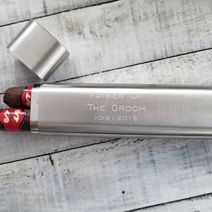 Father of the Groom, of the Bride Personalized Stainless Steel Cigar Case Custom Engraved Name Cigar Holder, Wedding Party Gift Travel Case