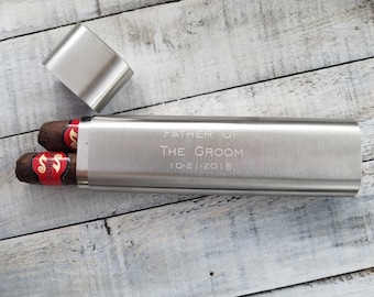 Father of the Groom, of the Bride Personalized Stainless Steel Cigar Case Custom Engraved Name Cigar Holder, Wedding Party Gift Travel Case