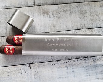 Groomsman Groomsmen Personalized Stainless Steel Cigar Case Custom Engraved Name Cigar Holder, Wedding Party Gift Travel Case Best Man gift