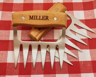 Personalized Name or Initials Meat BBQ Shredder Claws Father's Day Gift for Him Cutting Tool Wood Stainless Steel Dad Birthday Christmas