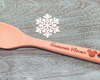 Personalized Name Engraved Large Wooden Mickey Mouse Spoon Kitchen Cooking Decoration, Disney Wedding Birthday, Christmas, Grandma Mom Gift