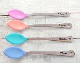 Personalized Engraved Name Baby Safety Spoon, New Mom Dad Gift, Baby Shower, Keepsake, Pregnancy Reveal, Christening Gift, Stocking Stuffer