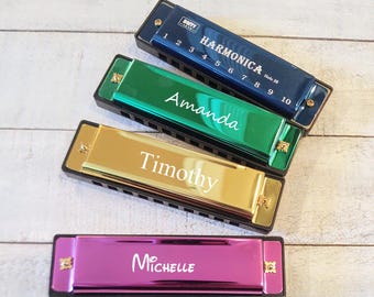 Custom Personalized Name or Message Harmonica Christmas Gift Exchange Child, Toddler, Teen Music Gift  Stocking Stuffer Funny Easter Basket