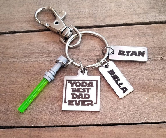 Yoda Best Dad Ever Keychain Lightsaber You choose Light saber color The  Force Star Wars Fan Gift With Children's Name, Child's name
