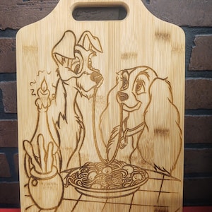 Lady and The Tramp Dogs  Movie  Inspired Cheese, Cutting Wood Board Theme, foodie gift,  Kitchen Decor Engraved Gift  Dog lovers GIft