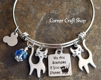 We Are Siamese If You Please Lady and The Tramp Bad Cats  Movie Inspired Charm Bangle Adjustable Bracelet Si and Am Option to Personalize