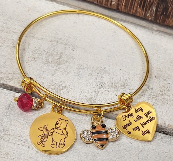 Buy Winnie the Pooh Charm Bracelet With Personalized Custom Name Tag, Bee  Charm, Friendship Bracelet, Best Friends Link Bracelet Online in India -  Etsy